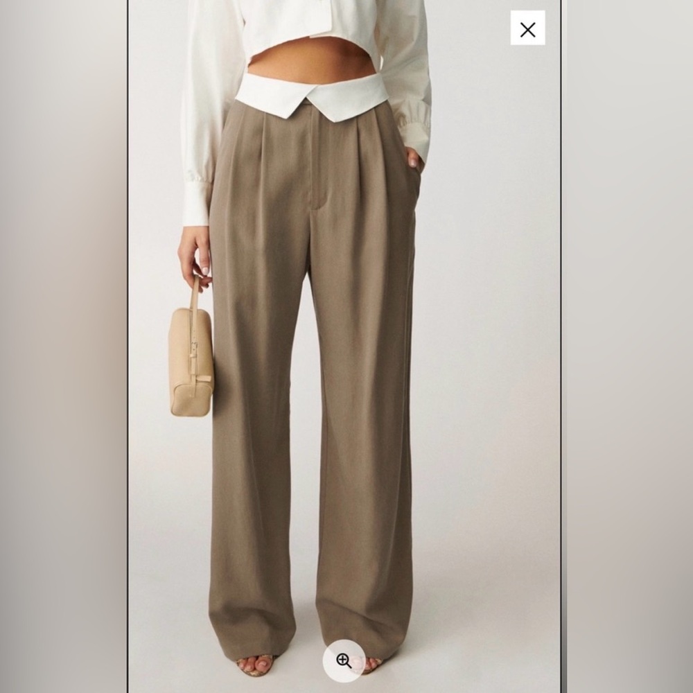 Reformation Taupe brown high waisted pleated Wide-Leg trouser pants